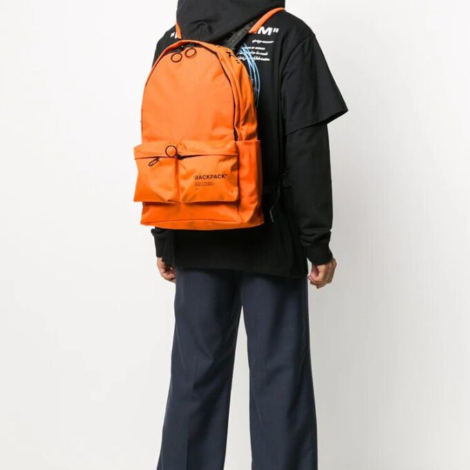 20 Slogan Alfabet-trykk Industriell stil Ryggsekk med flere lommer Skolebag Oransje
