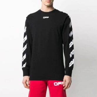 Airport Tape-trykk Stripe Rund hals Svart