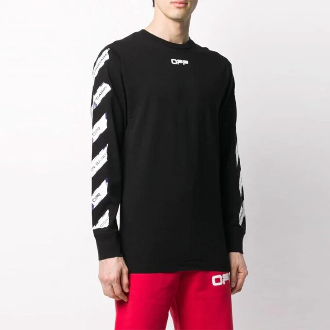 Airport Tape-trykk Stripe Rund hals Svart