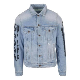 Alfabetlogo-mønstertrykk Bomullsvasket Denim-jakke Blå