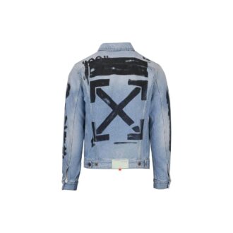 Alfabetlogo-mønstertrykk Bomullsvasket Denim-jakke Blå