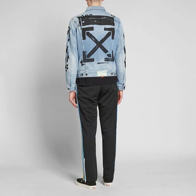 Alfabetlogo-mønstertrykk Bomullsvasket Denim-jakke Blå