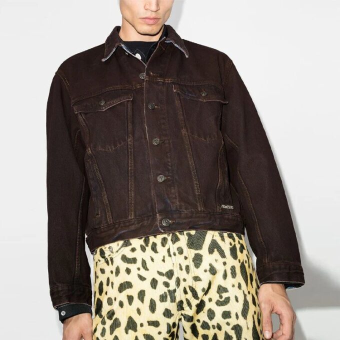 Arrow-print Denim Jacket Arrow langermet jeansjakke for menn mørkeblå