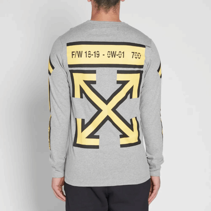 Back Arrows Sketch Langermet herre-T-skjorte «Grey Yellow»
