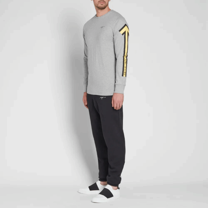 Back Arrows Sketch Langermet herre-T-skjorte «Grey Yellow»