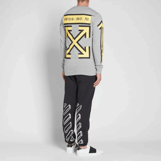 Back Arrows Sketch Langermet herre-T-skjorte «Grey Yellow»