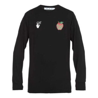 Bomull Klassisk logo Apple-trykk Rund hals Lange ermer Svart
