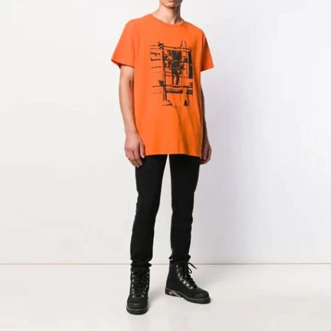 Bomull med pilemønster, rund hals og korte Shorts, oransje