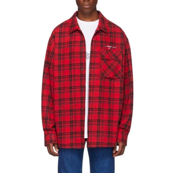 c/o Virgil Abloh flanellskjorte med rutemønster for menn, rød