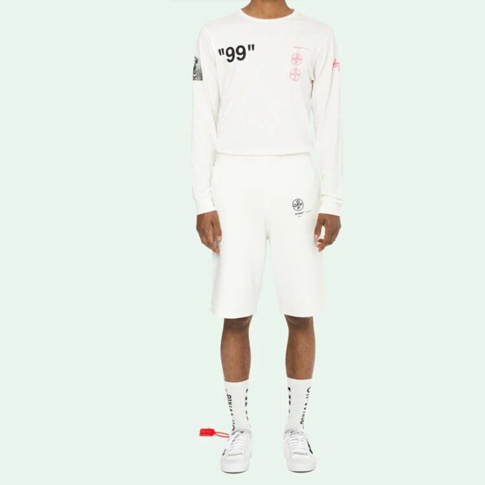 c/o virgil abloh For Men’ s White Diag Stencil Sweatshorts Hvit/Rosa