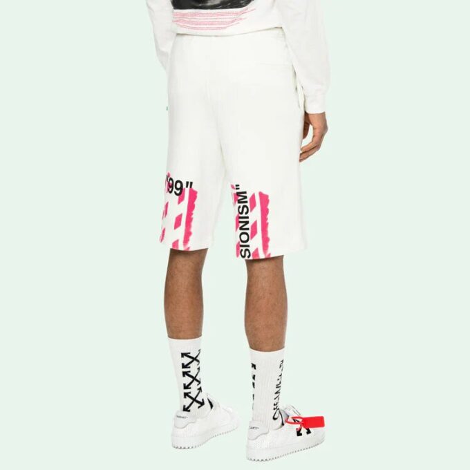 c/o virgil abloh For Men’ s White Diag Stencil Sweatshorts Hvit/Rosa