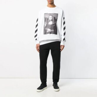 C/O Virgil Abloh Herre Hvit Diag Monalisa Rundhalset Genser Hvit