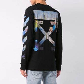 C/O Virgil Abloh Herre-T-skjorte med lange ermer og svarte diagonale Arrows