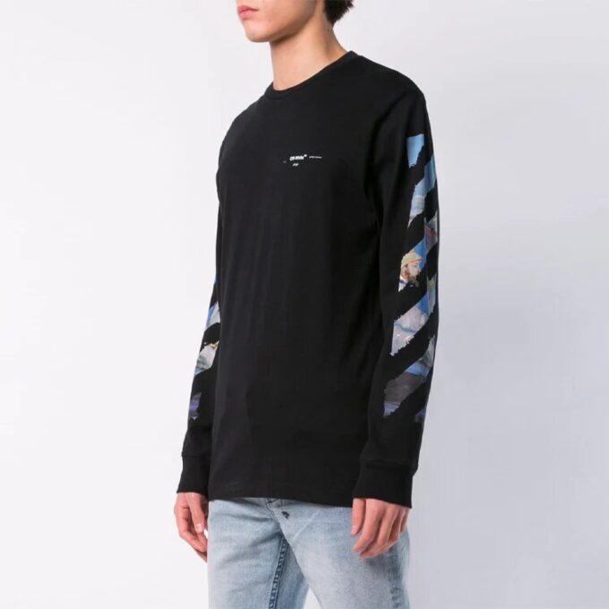 C/O Virgil Abloh Herre-T-skjorte med lange ermer og svarte diagonale Arrows