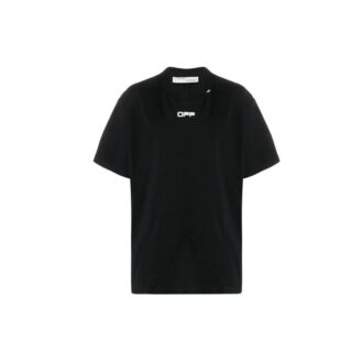 C/O Virgil Abloh Herre-T-skjorte med svart bølget logo, slim fit, svart