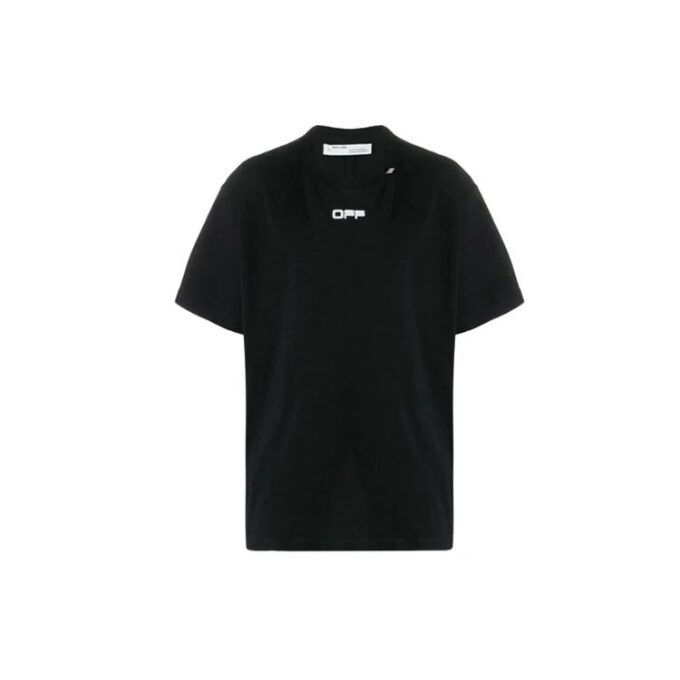 C/O Virgil Abloh Herre-T-skjorte med svart bølget logo, slim fit, svart