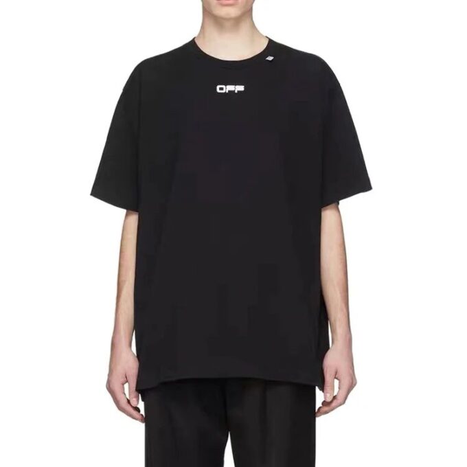 C/O Virgil Abloh Herre-T-skjorte med svart bølget logo, slim fit, svart