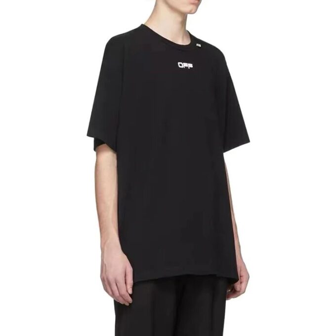 C/O Virgil Abloh Herre-T-skjorte med svart bølget logo, slim fit, svart