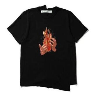 c/o VIRGIL ABLOH T-skjorte med uregelmessig flamme-trykk og korte shorts