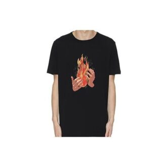 c/o VIRGIL ABLOH T-skjorte med uregelmessig flamme-trykk og korte shorts