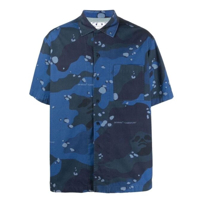Camo Poplin Holiday Skjorte &laquo;Blue&raquo;