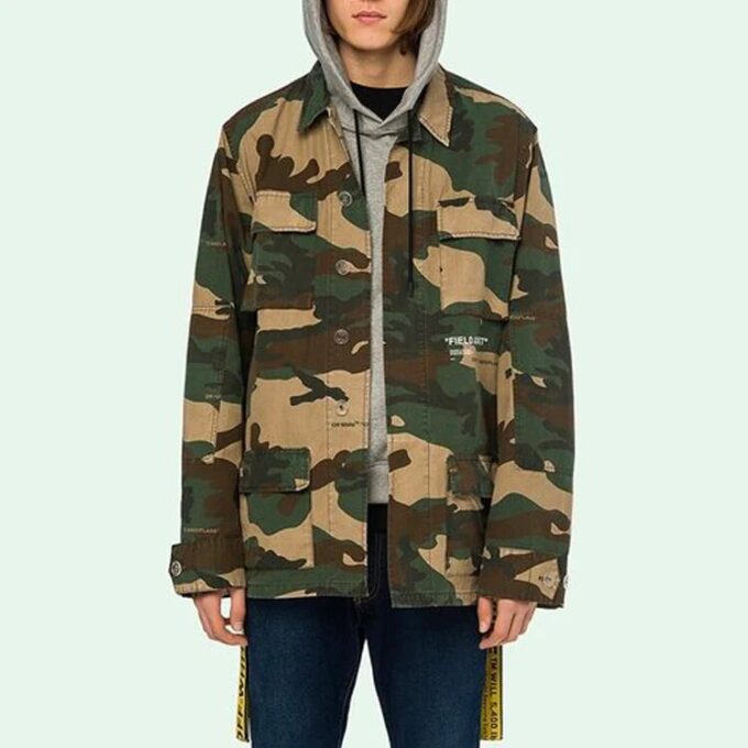 Camouflage-jakke med flere lommer, gul, cargo-stil