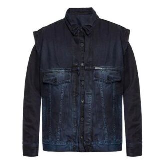 Denimjakke med logotrykk, blå