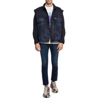 Denimjakke med logotrykk, blå