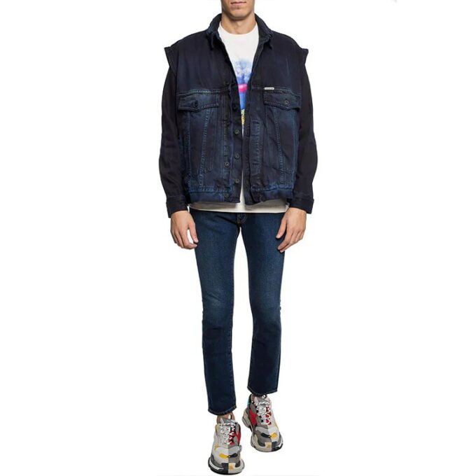 Denimjakke med logotrykk, blå