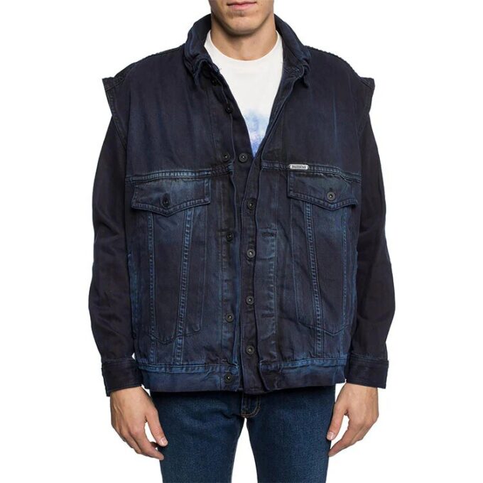 Denimjakke med logotrykk, blå