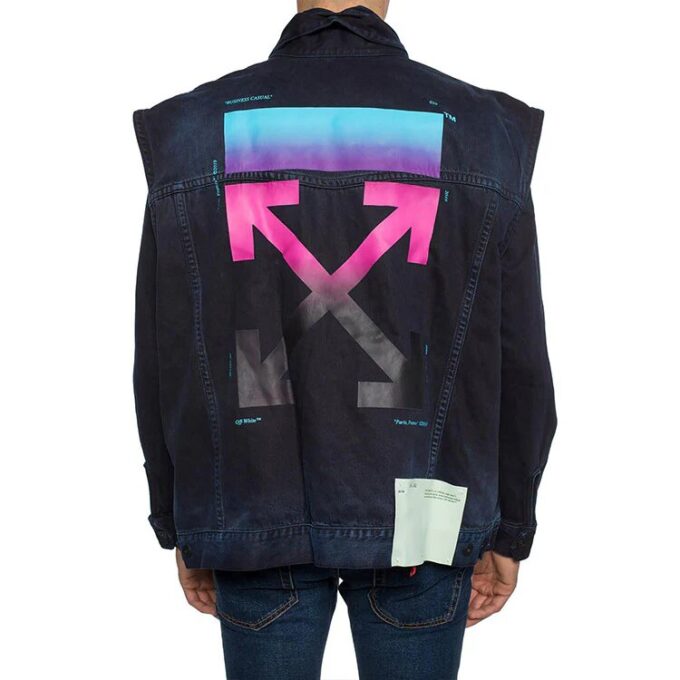 Denimjakke med logotrykk, blå