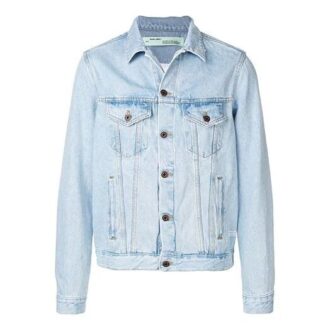 Denimjakke med logotrykk, lyseblå