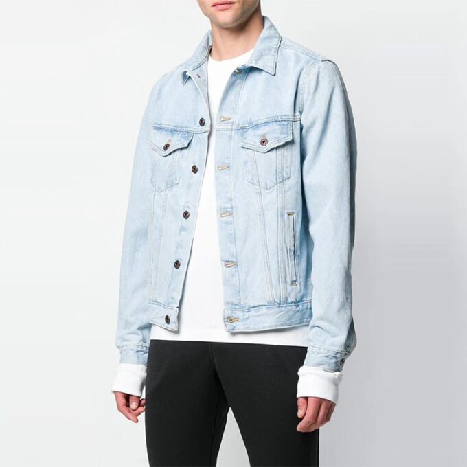 Denimjakke med logotrykk, lyseblå