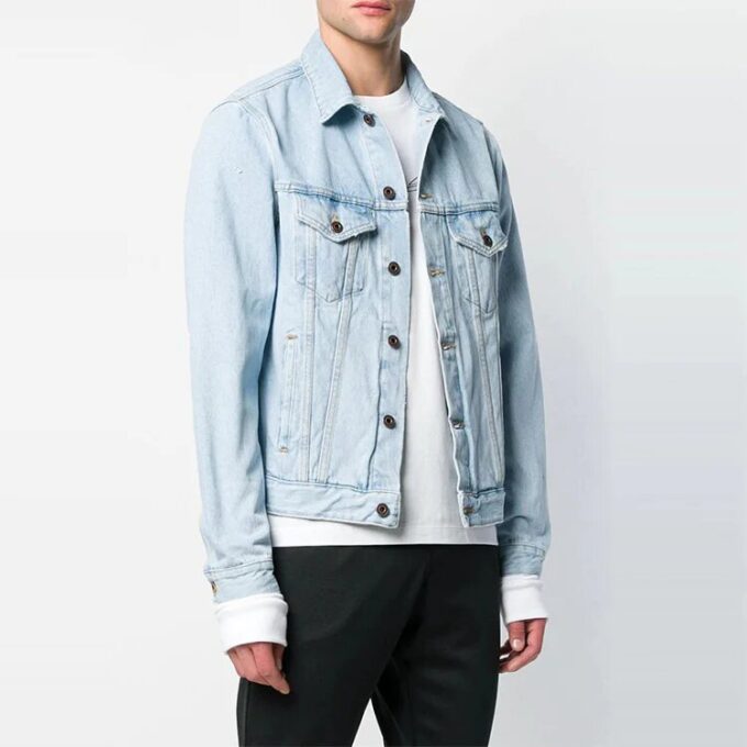 Denimjakke med logotrykk, lyseblå