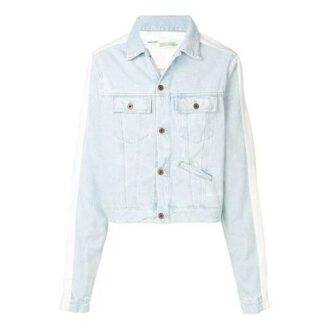 Denimjakke med spleisede ermer, vasket hvit