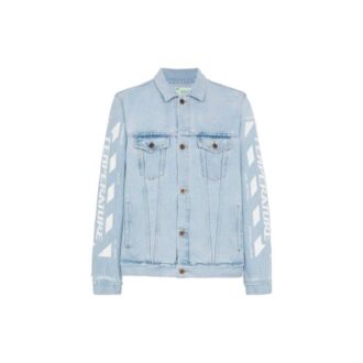 Denimjakke med stripete trykk, blå
