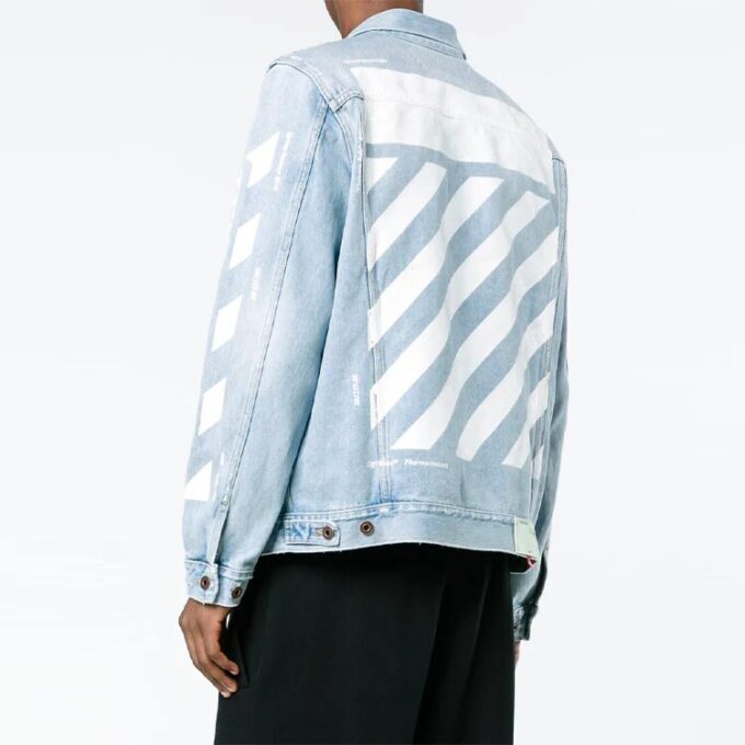 Denimjakke med stripete trykk, blå