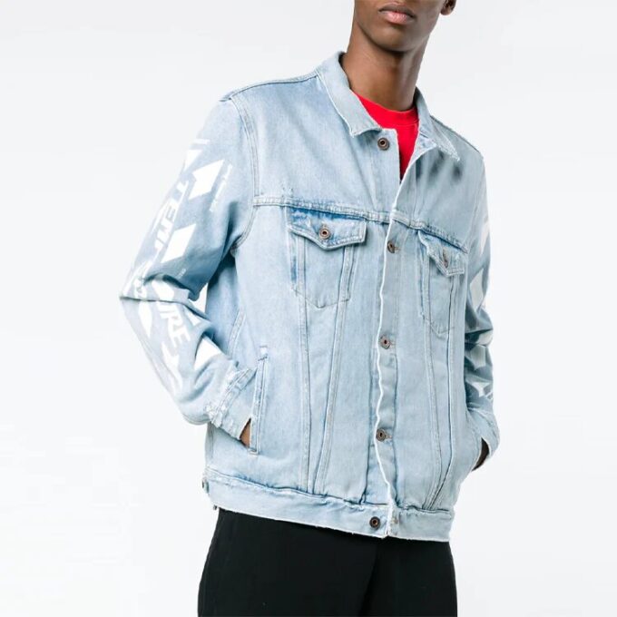 Denimjakke med stripete trykk, blå