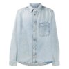 Denimskjorte med logo-trykk, langermet, menn, blå
