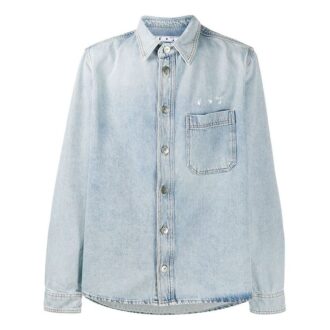 Denimskjorte med logo-trykk, langermet, menn, blå
