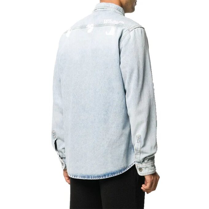 Denimskjorte med logo-trykk, langermet, menn, blå