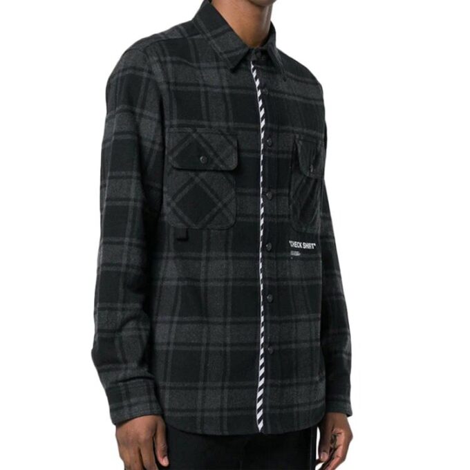 flanell Basic løs rutete skjorte svart grå