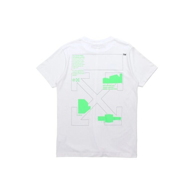 Fluorescerende alfabet-trykk, kort ermet, hvit