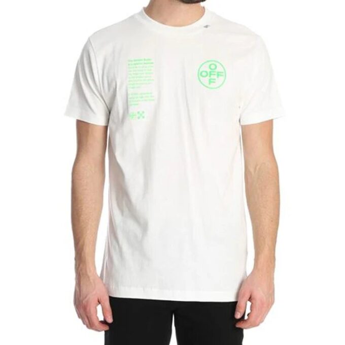 Fluorescerende alfabet-trykk, kort ermet, hvit