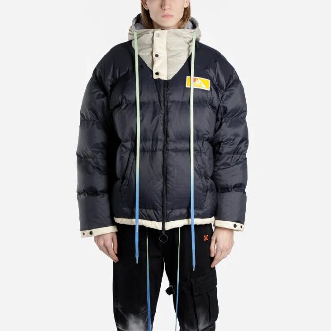 FW19 Scaffolding Pufferjakke med glidelås og pil-mønster for menn, blå
