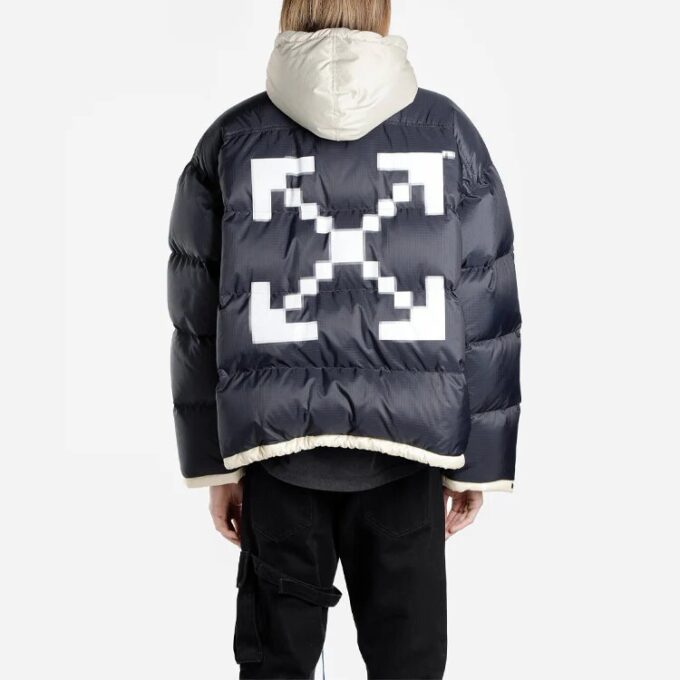 FW19 Scaffolding Pufferjakke med glidelås og pil-mønster for menn, blå