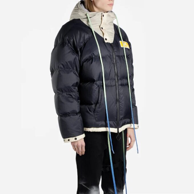 FW19 Scaffolding Pufferjakke med glidelås og pil-mønster for menn, blå