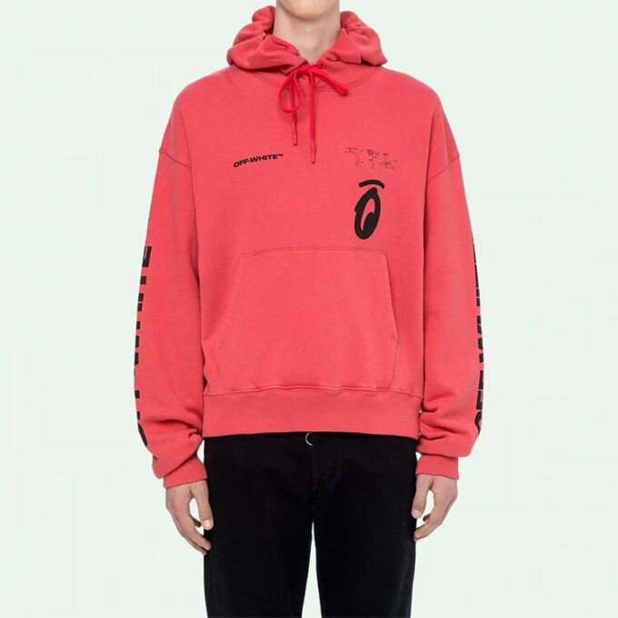 FW19 Splitted Arrows Oversized Graffiti-fleece med hette for menn, rød