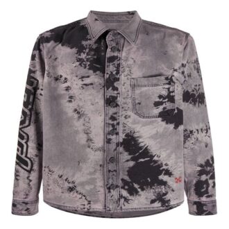 FW20 Back Arrow Logo Tie-dyed Denimskjorte for menn, svart