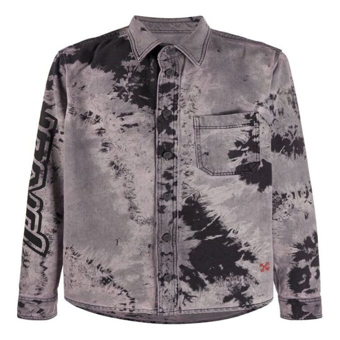 FW20 Back Arrow Logo Tie-dyed Denimskjorte for menn, svart